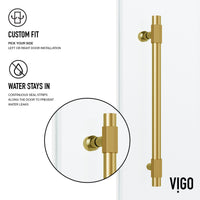 Elan Hart 56 to 60 in. W x 76 in. H Frameless Sliding Shower Door and Meridian 4-Piece Bath Hardware Set in Matte Brushed Gold