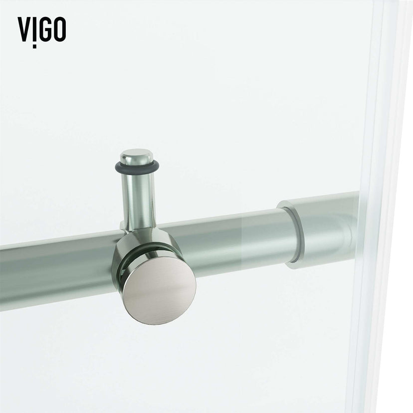 Modern frameless shower door with reversible sliding door and stainless steel finish