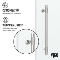 Contemporary frameless tub door with adjustable width and stainless steel finish
