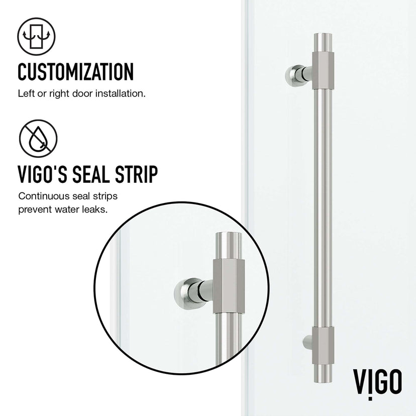 Contemporary frameless tub door with adjustable width and stainless steel finish