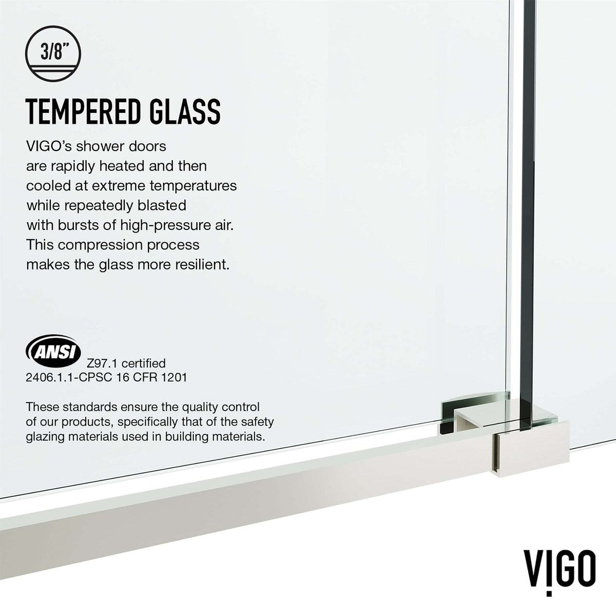 Clear glass sliding shower door with stainless steel frame and bar handle