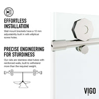 Sliding tub door with tempered glass, stainless steel finish, and reversible installation