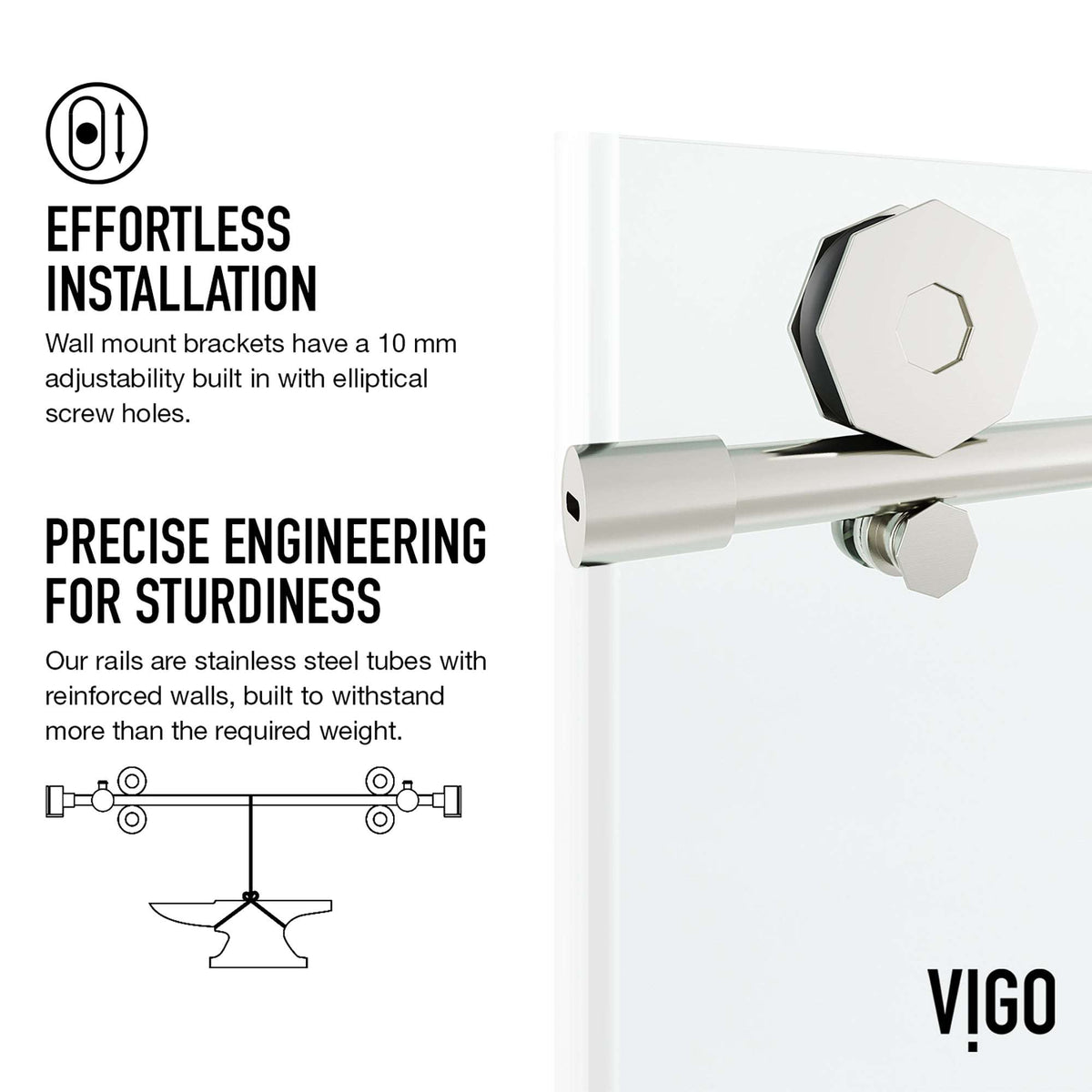 Sliding tub door with tempered glass, stainless steel finish, and reversible installation