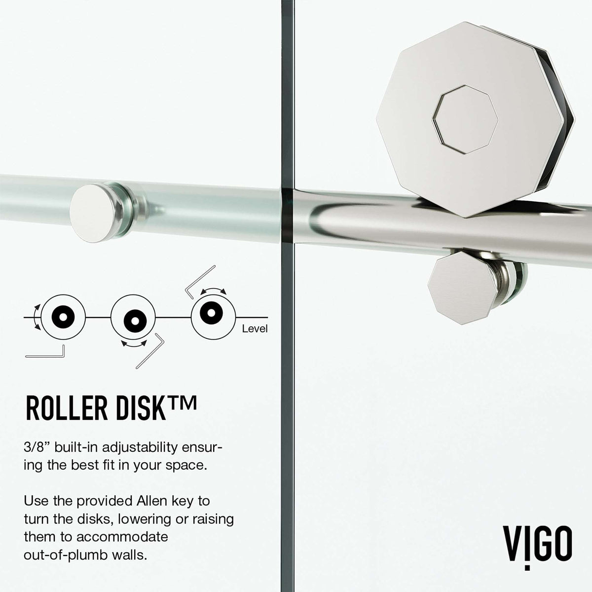 Frameless shower door with adjustable 56-60 inch width and included mounting materials