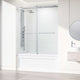 Chrome frameless sliding tub door with clear tempered glass, modern design, adjustable 56-60 in width