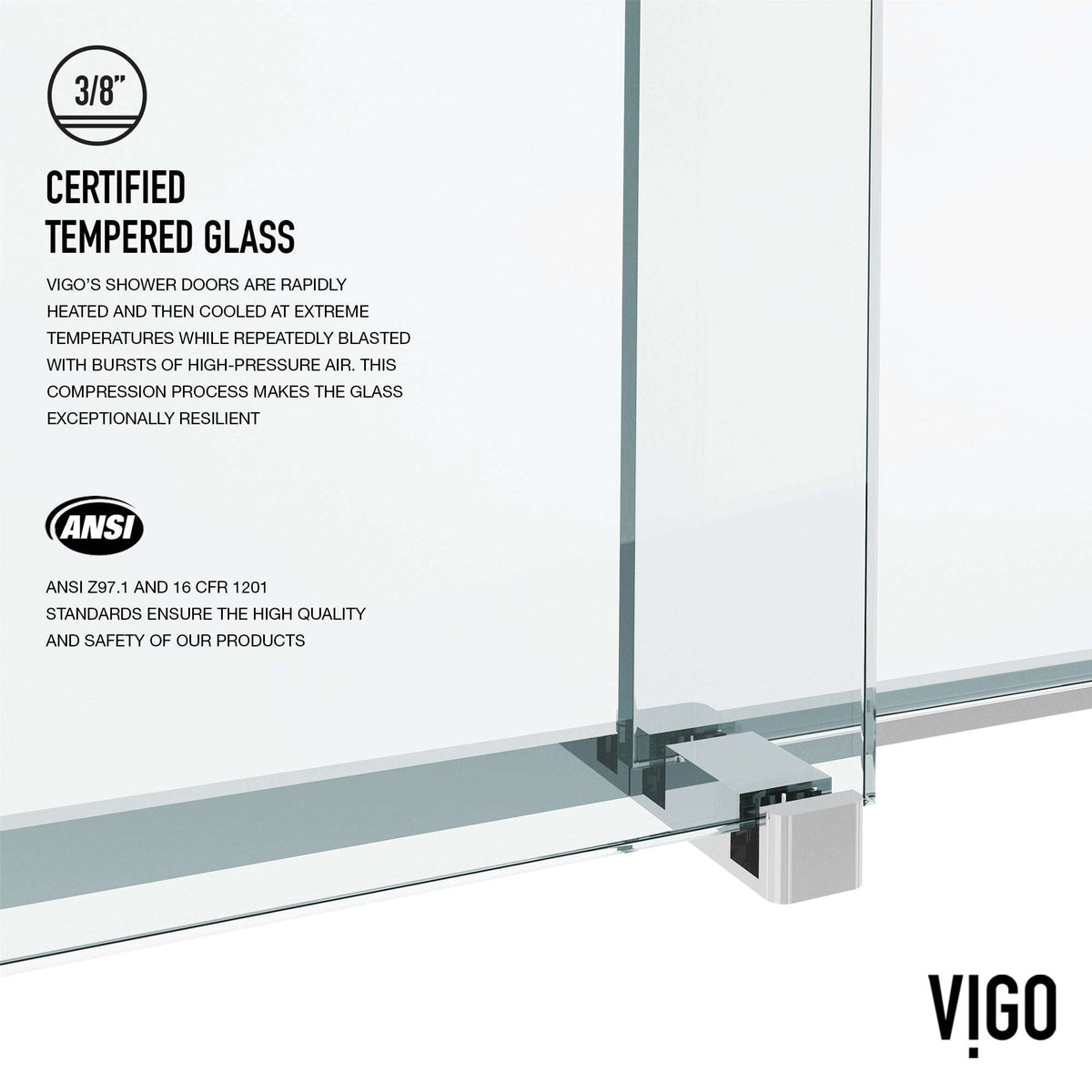 Modern frameless shower door with chrome finish, reversible installation, clear tempered glass