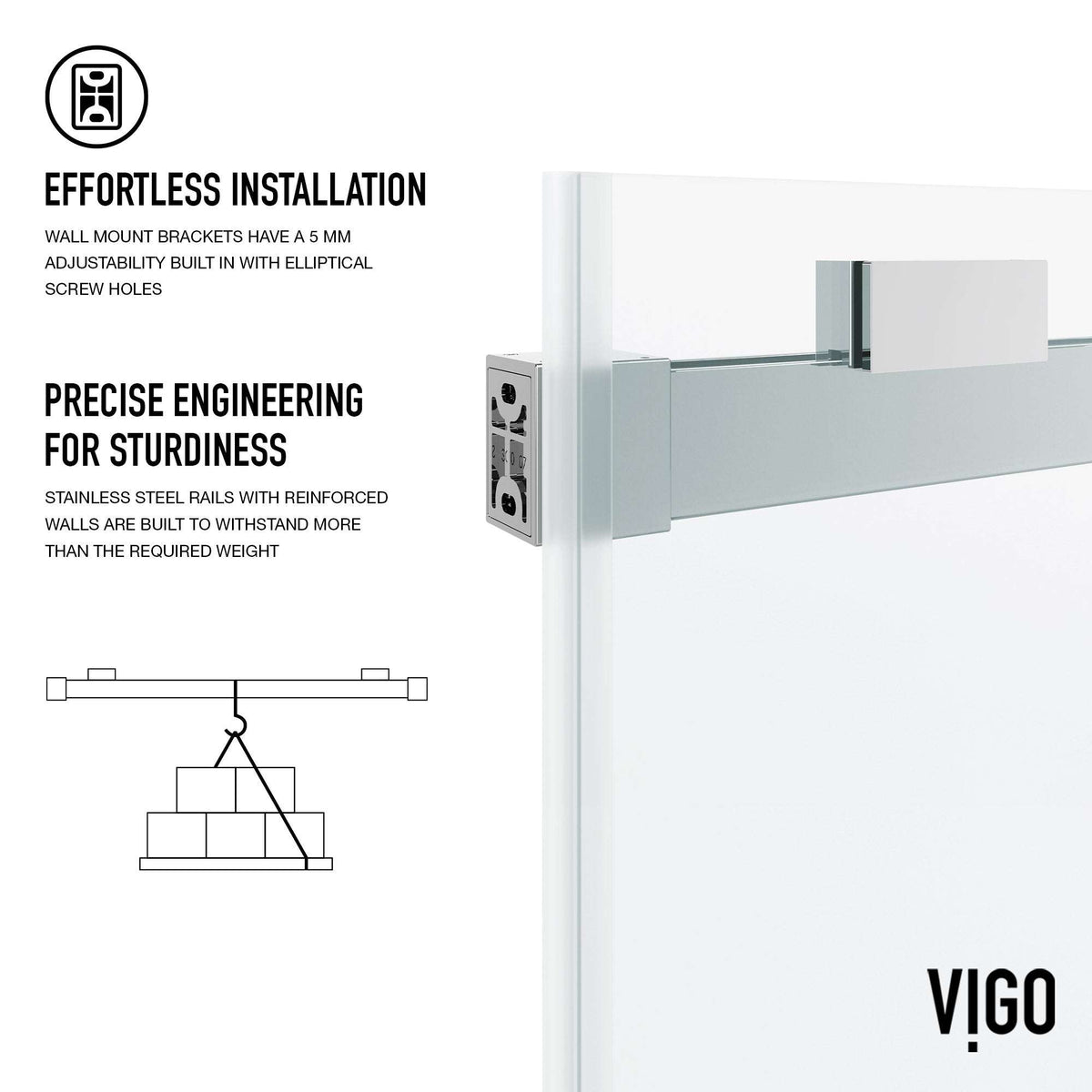 Stainless steel hardware on chrome frameless shower door, 76 in. height, sliding design