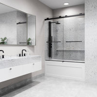 Houston 56-60 in. W x 66 in. H Frameless Sliding Tub Door in Matte Black with 3/8 in. (10mm) Clear Glass and Satro 3-Piece Bath Hardware Set