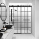Frameless shower door with matte black finish, clear grid glass, 76 in. tall, sliding opening
