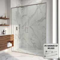 Paloma 56 to 60 in. W x 74 in. H Semi-Frameless Double-Sliding Shower Door and Satro 3-Piece Bath Hardware Set in Brushed Nickel