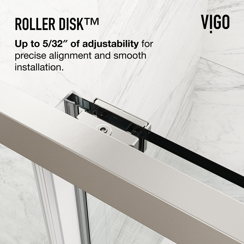 Paloma 56 to 60 in. W x 74 in. H Semi-Frameless Double-Sliding Shower Door and Satro 3-Piece Bath Hardware Set in Brushed Nickel