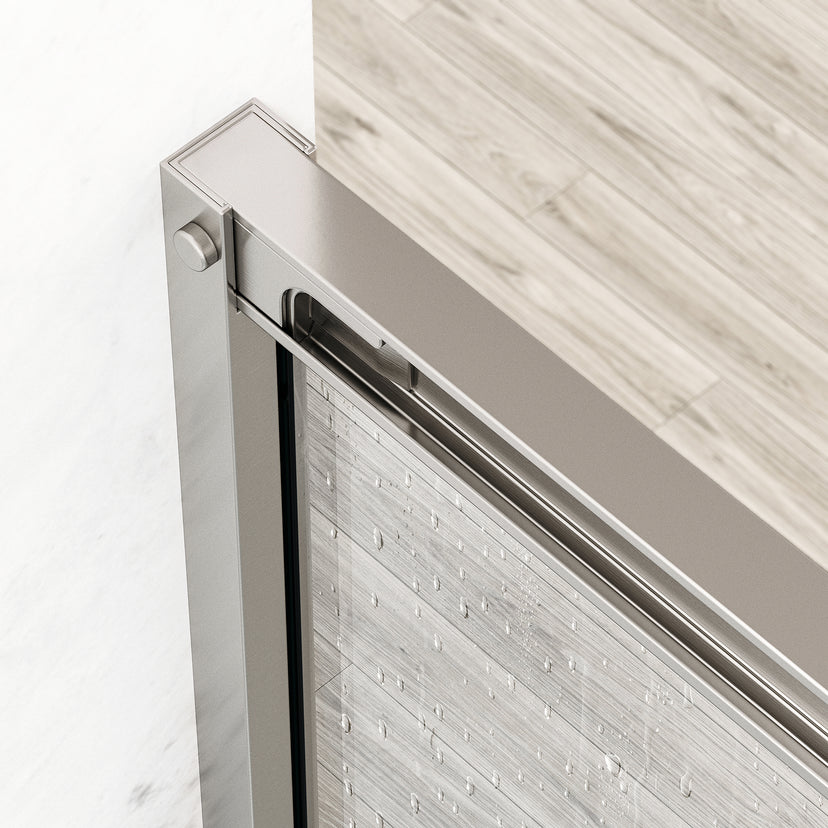 Paloma 56 to 60 in. W x 74 in. H Semi-Frameless Double-Sliding Shower Door and Satro 3-Piece Bath Hardware Set in Brushed Nickel