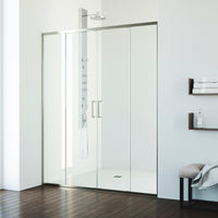 Paloma 56 to 60 in. W x 74 in. H Semi-Frameless Double-Sliding Shower Door and Satro 3-Piece Bath Hardware Set in Brushed Nickel