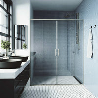 Paloma 56 to 60 in. W x 74 in. H Semi-Frameless Double-Sliding Shower Door and Satro 3-Piece Bath Hardware Set in Brushed Nickel