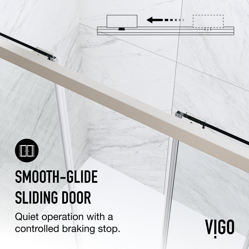 Paloma 56 to 60 in. W x 74 in. H Semi-Frameless Double-Sliding Shower Door and Satro 3-Piece Bath Hardware Set in Brushed Nickel