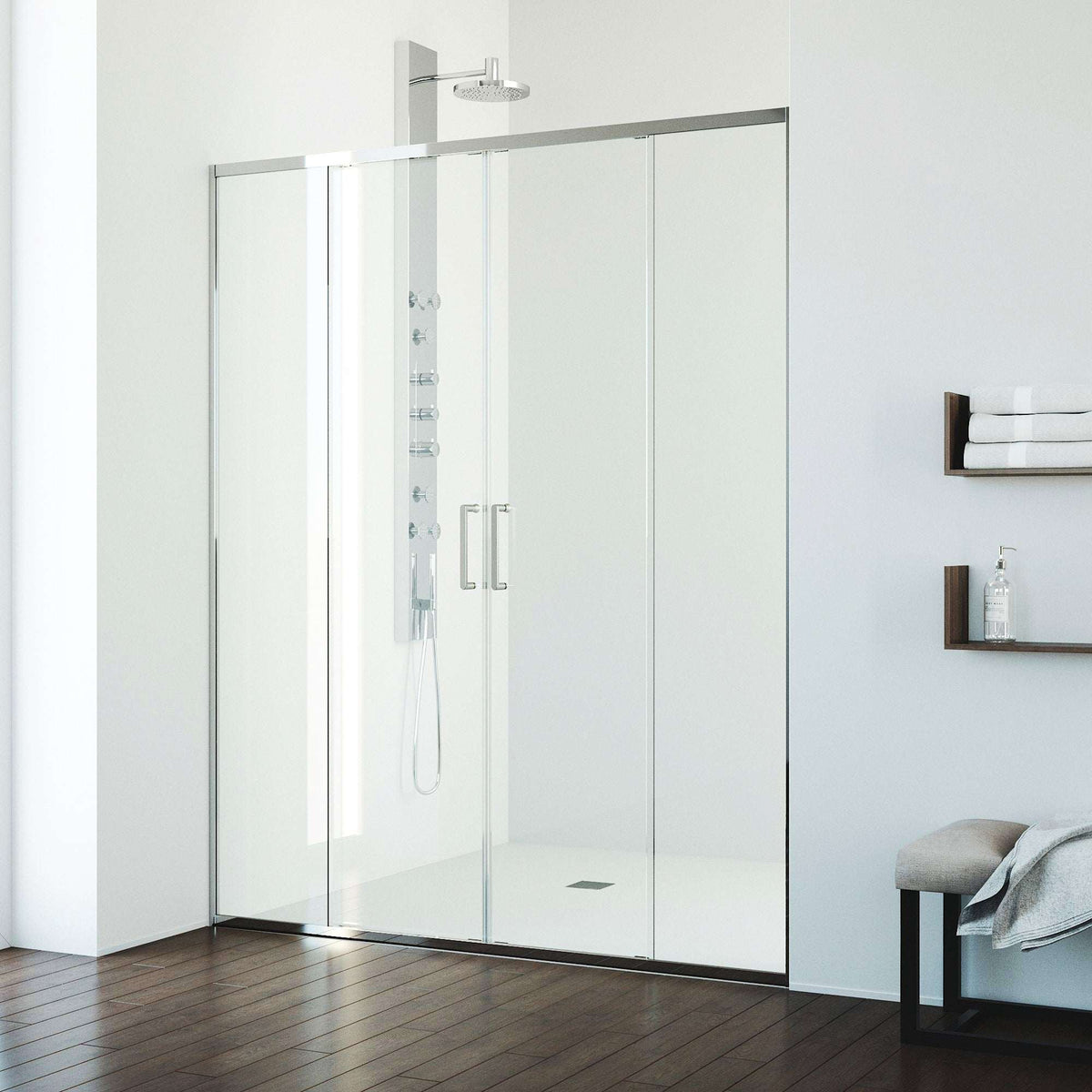 Paloma Center Opening Double Sliding Doors with Two Fixed Panels