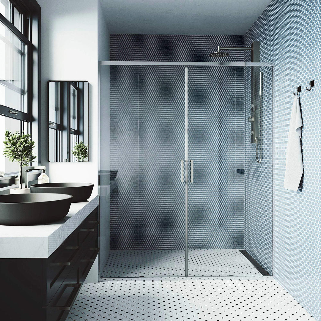 Paloma Center Opening Double Sliding Doors with Two Fixed Panels
