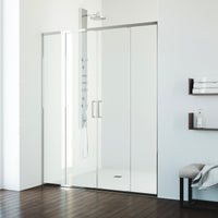 Paloma 56 to 60 in. W x 74 in. H Semi-Frameless Double-Sliding Shower Door and Satro 3-Piece Bath Hardware Set in Chrome