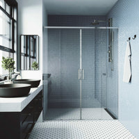 Paloma 56 to 60 in. W x 74 in. H Semi-Frameless Double-Sliding Shower Door and Satro 3-Piece Bath Hardware Set in Chrome