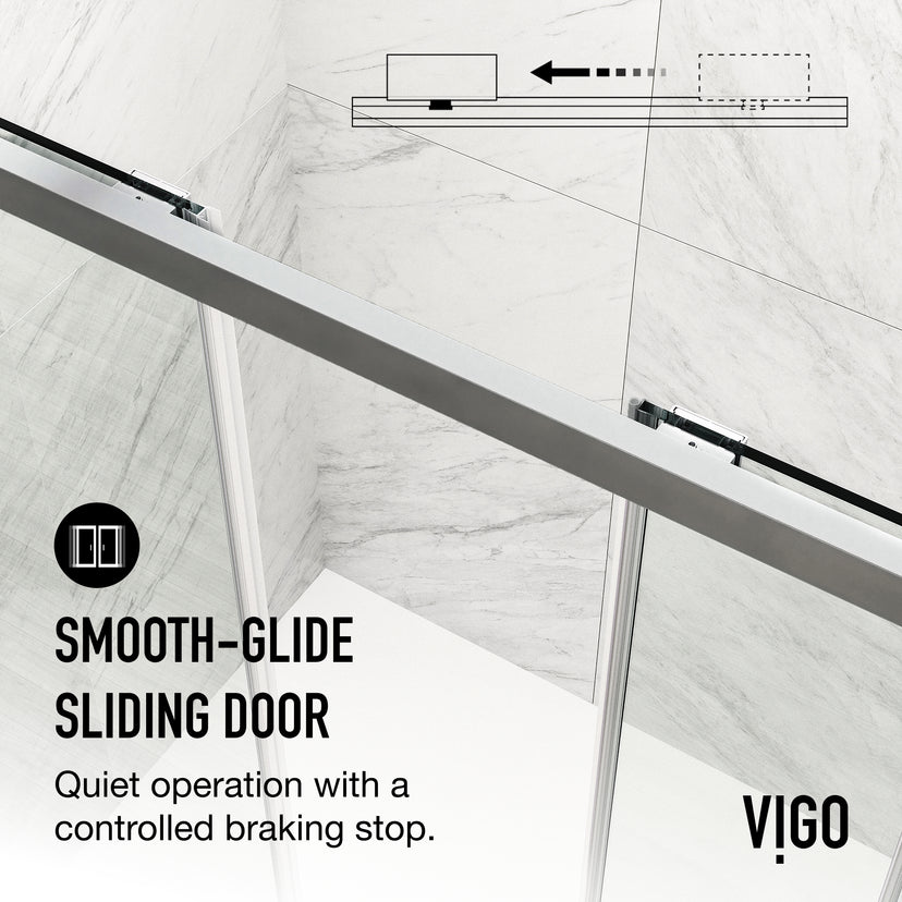 Paloma 56 to 60 in. W x 74 in. H Semi-Frameless Double-Sliding Shower Door and Satro 3-Piece Bath Hardware Set in Chrome