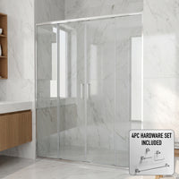 Paloma 56 to 60 in. W x 74 in. H Semi-Frameless Double-Sliding Shower Door and Meridian 4-Piece Bath Hardware Set in Chrome