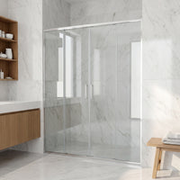 Paloma 56 to 60 in. W x 74 in. H Semi-Frameless Double-Sliding Shower Door and Meridian 4-Piece Bath Hardware Set in Chrome