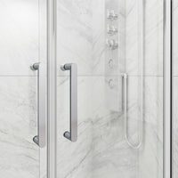 Paloma 56 to 60 in. W x 74 in. H Semi-Frameless Double-Sliding Shower Door and Meridian 4-Piece Bath Hardware Set in Chrome