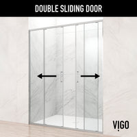 Paloma 56 to 60 in. W x 74 in. H Semi-Frameless Double-Sliding Shower Door and Meridian 4-Piece Bath Hardware Set in Chrome