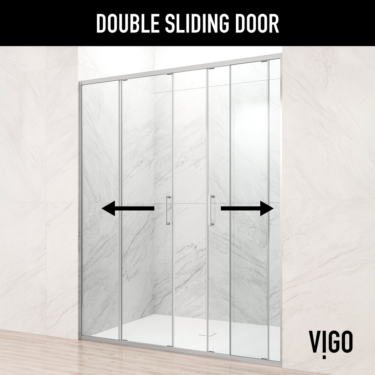 Paloma 56 to 60 in. W x 74 in. H Semi-Frameless Double-Sliding Shower Door and Meridian 4-Piece Bath Hardware Set in Chrome