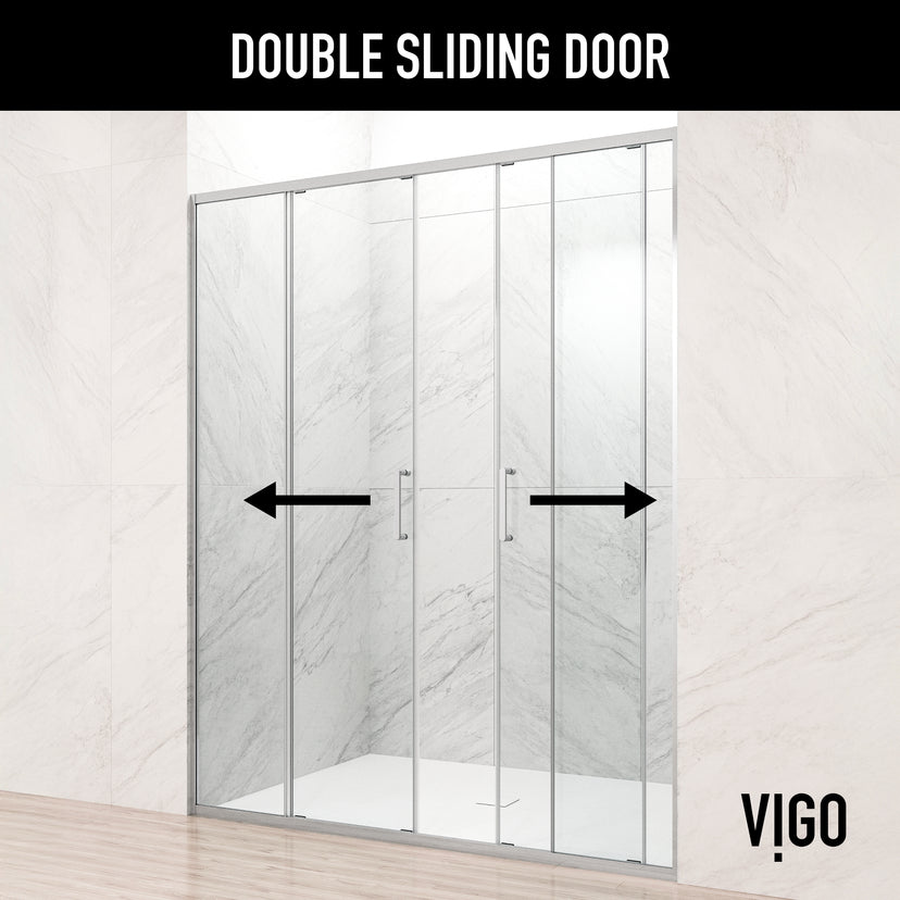 Paloma 56 to 60 in. W x 74 in. H Semi-Frameless Double-Sliding Shower Door and Meridian 4-Piece Bath Hardware Set in Chrome