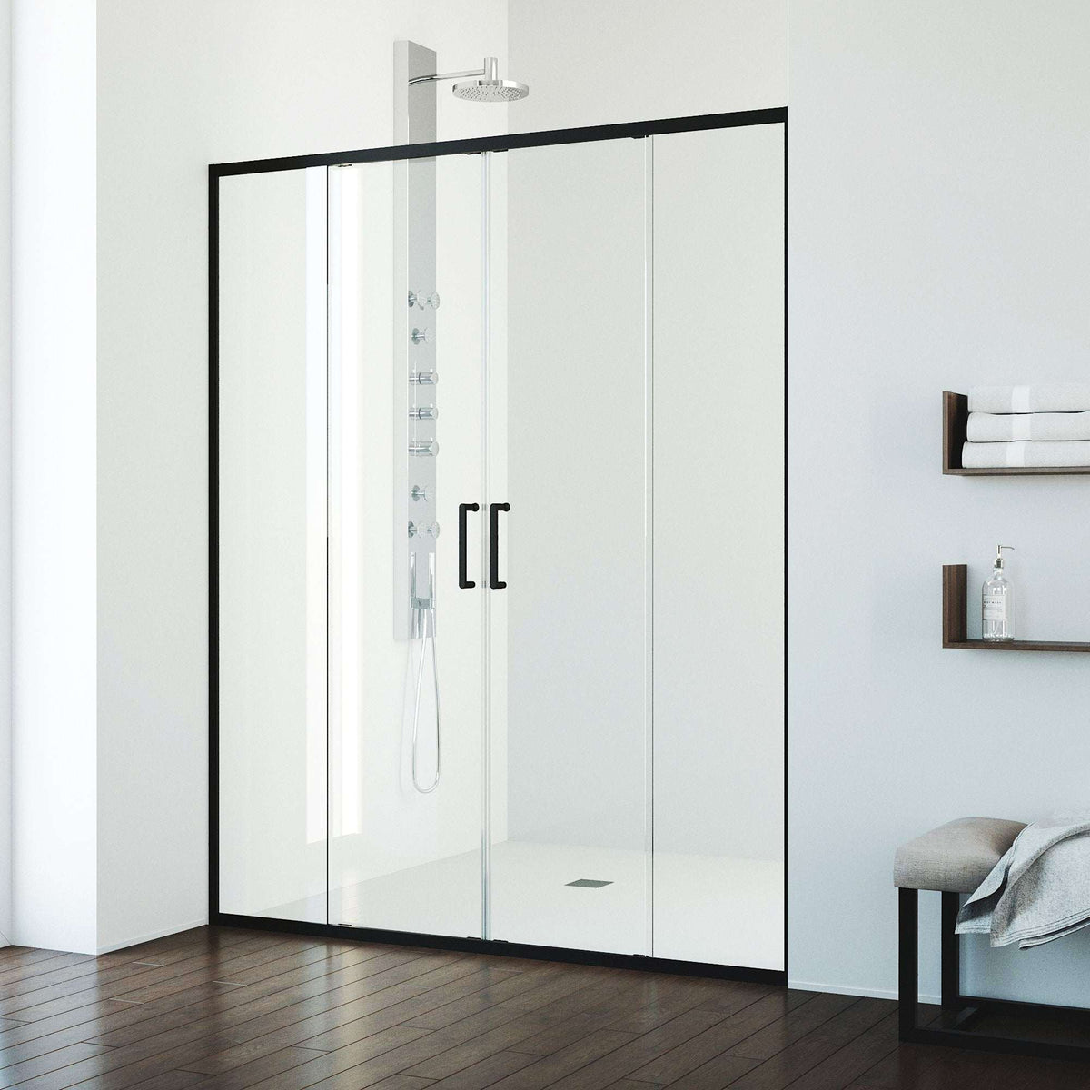 Paloma Center Opening Double Sliding Doors with Two Fixed Panels