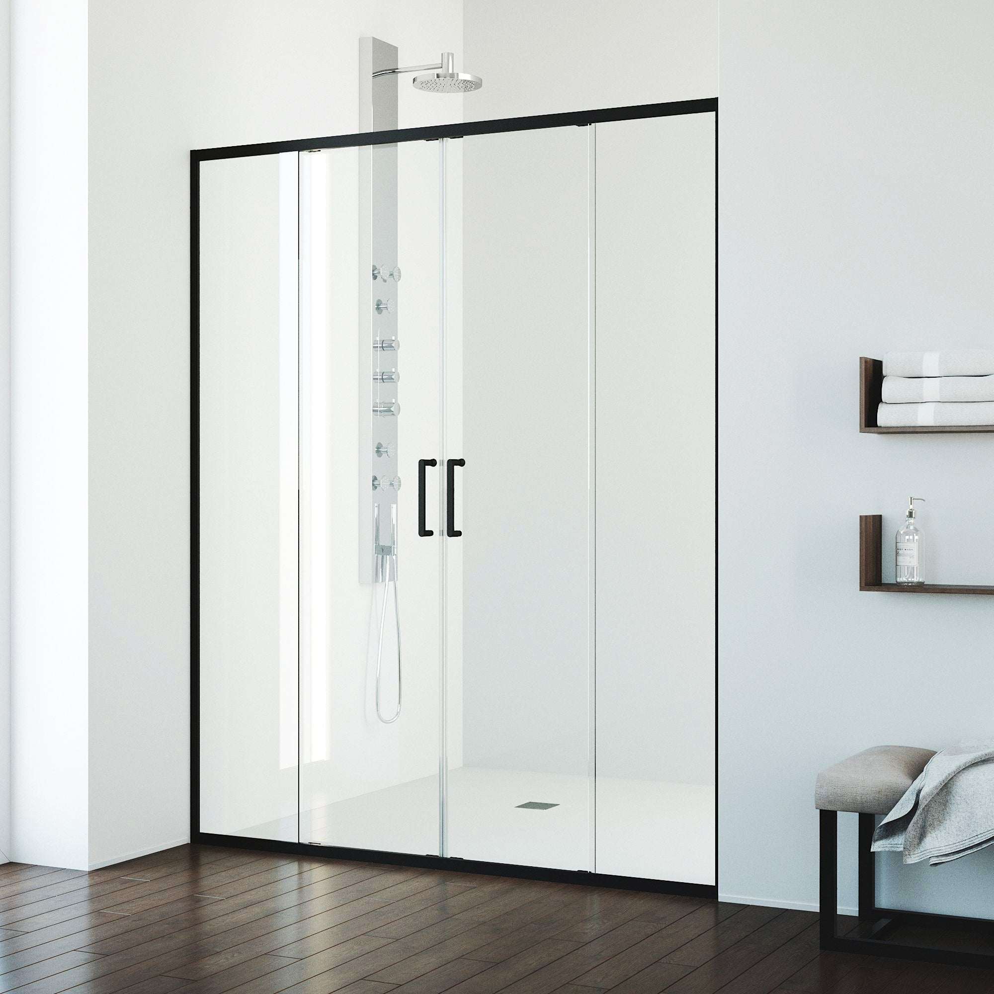 Paloma Center Opening Double Sliding Doors with Two Fixed Panels