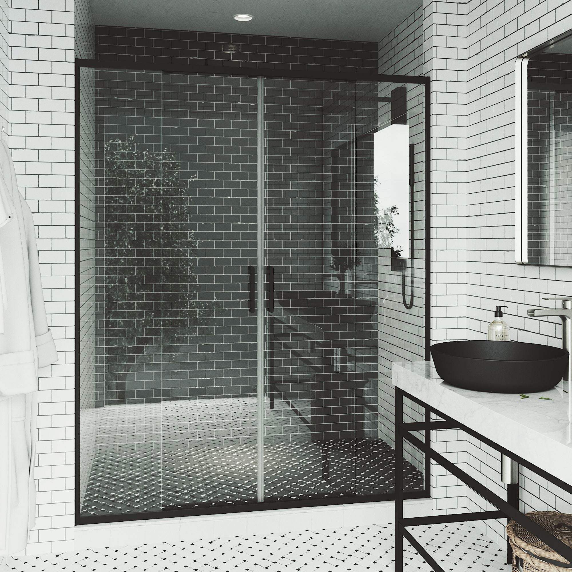 Paloma Center Opening Double Sliding Doors with Two Fixed Panels