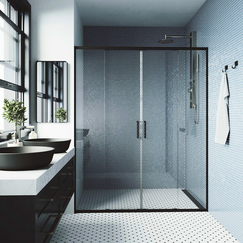 Paloma Center Opening Double Sliding Doors with Two Fixed Panels