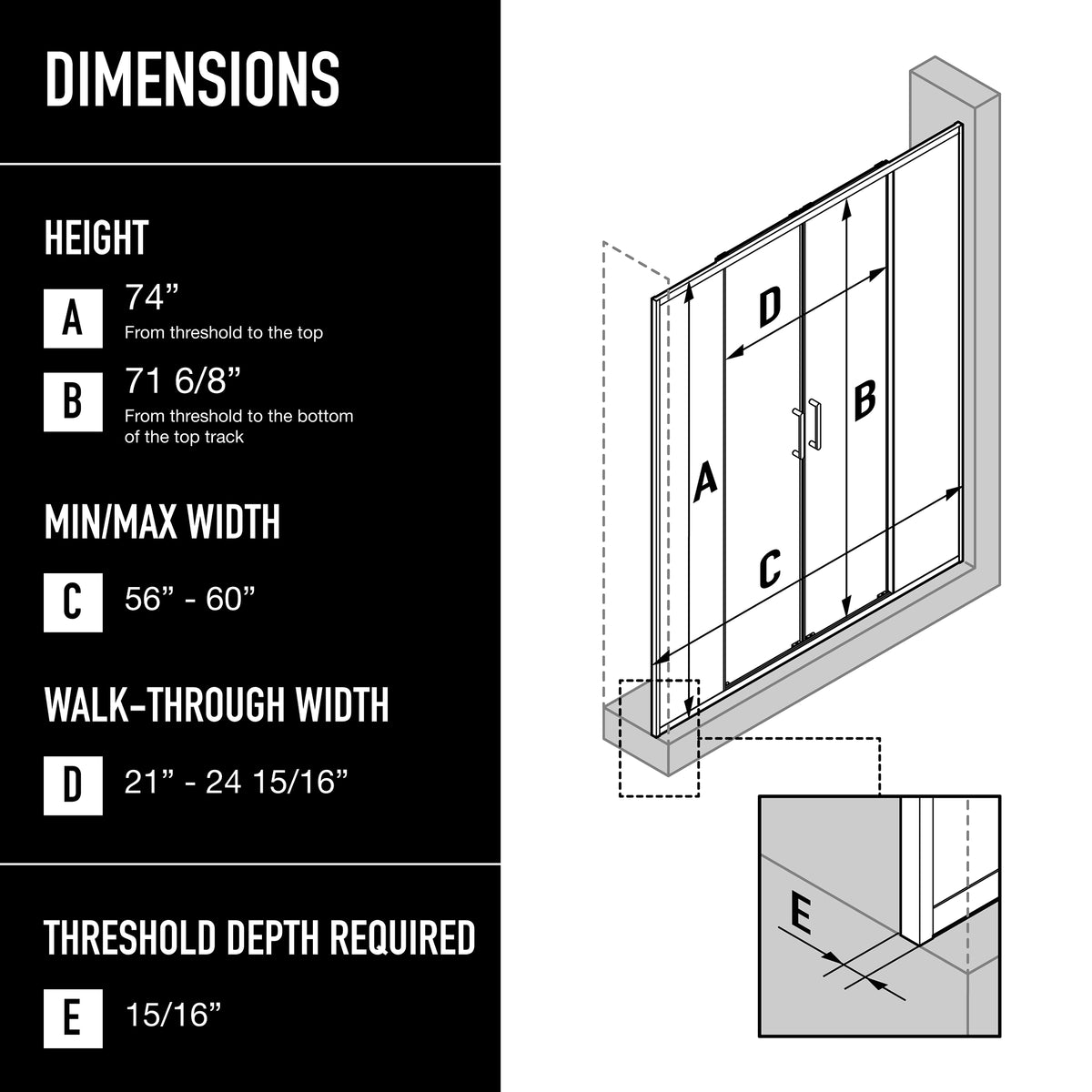 Paloma Center Opening Double Sliding Doors with Two Fixed Panels