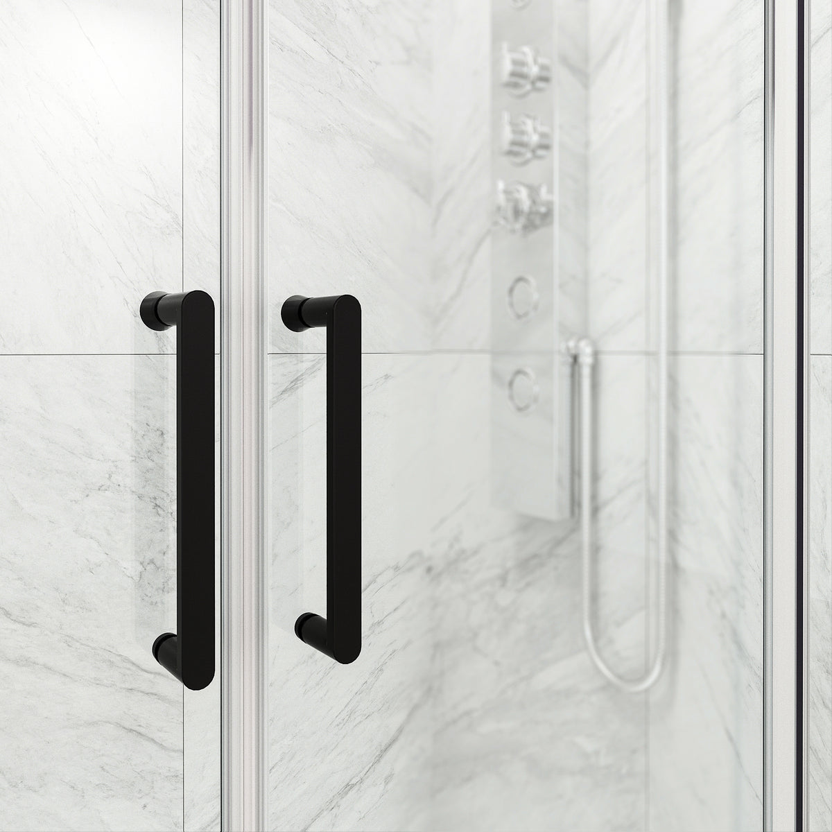 Paloma 56 to 60 in. W x 74 in. H Semi-Frameless Double-Sliding Shower Door and Elan 24 in. Linear Shower Drain in Matte Black