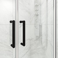 Paloma 56 to 60 in. W x 74 in. H Semi-Frameless Double-Sliding Shower Door and Meridian 4-Piece Bath Hardware Set in Matte Black
