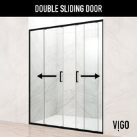 Paloma 56 to 60 in. W x 74 in. H Semi-Frameless Double-Sliding Shower Door and Meridian 4-Piece Bath Hardware Set in Matte Black
