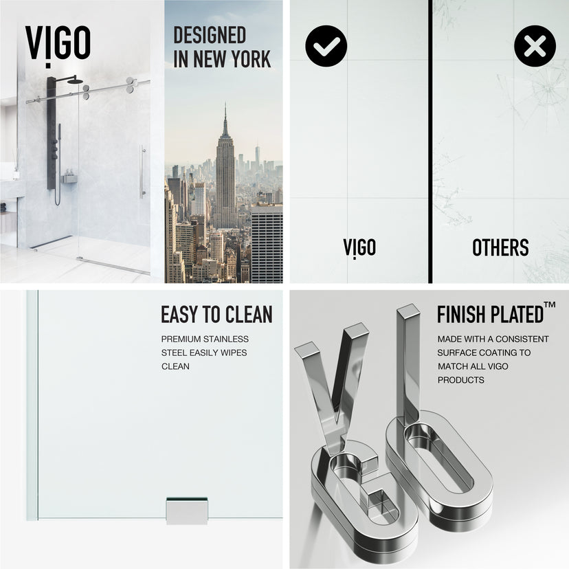 Elan 48 to 52 in. W x 74 in. H Frameless Sliding Shower Door and Satro 3-Piece Bath Hardware Set in Chrome