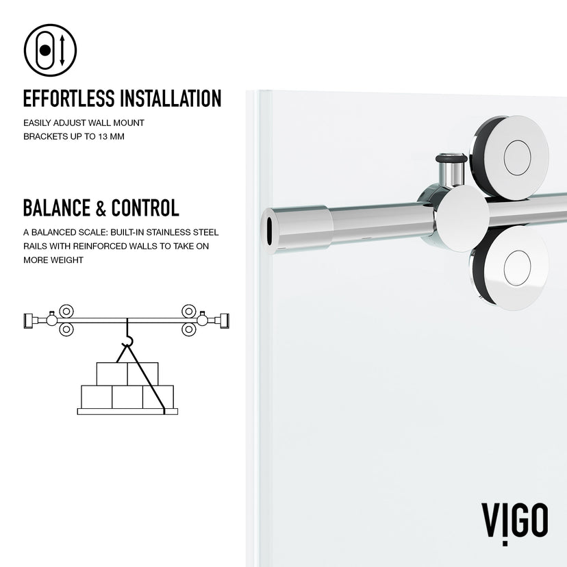 Elan 48 to 52 in. W x 74 in. H Frameless Sliding Shower Door and Meridian 4-Piece Bath Hardware Set in Chrome