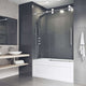 Frameless sliding tub door with reversible installation and clear tempered glass