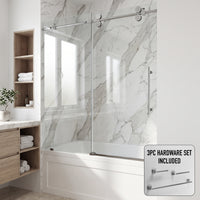 Elan 56-60 in. W x 66 in. H Frameless Sliding Tub Door in Chrome with 3/8 in. (10mm) Clear Glass and Satro 3-Piece Bath Hardware Set