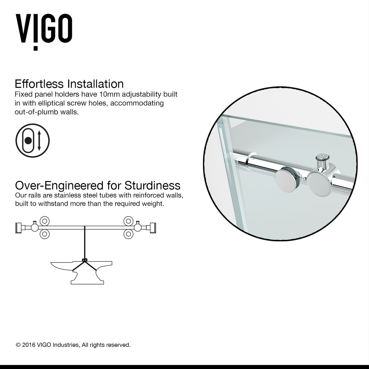 Elan 56-60 in. W x 66 in. H Frameless Sliding Tub Door in Chrome with 3/8 in. (10mm) Clear Glass and Satro 3-Piece Bath Hardware Set