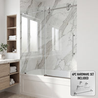 Elan 56-60 in. W x 66 in. H Frameless Sliding Tub Door in Chrome with 3/8 in. (10mm) Clear Glass and Meridian 4-Piece Bath Hardware Set