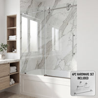 Elan 56-60 in. W x 66 in. H Frameless Sliding Tub Door in Chrome with 3/8 in. (10mm) Clear Glass and Cass 4-Piece Bath Hardware Set