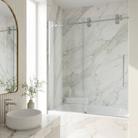Elan 56-60 in. W x 66 in. H Frameless Sliding Tub Door in Chrome with 3/8 in. (10mm) Clear Glass and Cass 4-Piece Bath Hardware Set
