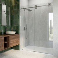 Elan 56 to 60 in. W X 74 in. H Frameless Sliding Shower Door 3/8" Clear Glass in Chrome with Elan 4 in. Square Shower Drain in Chrome