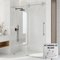 Elan 56 to 60 in. W x 74 in. H Frameless Sliding Shower Door and Meridian 4-Piece Bath Hardware Set in Chrome