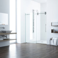 Elan 64 to 68 in. W x 74 in. H Frameless Sliding Shower Door and Meridian 4-Piece Bath Hardware Set in Chrome