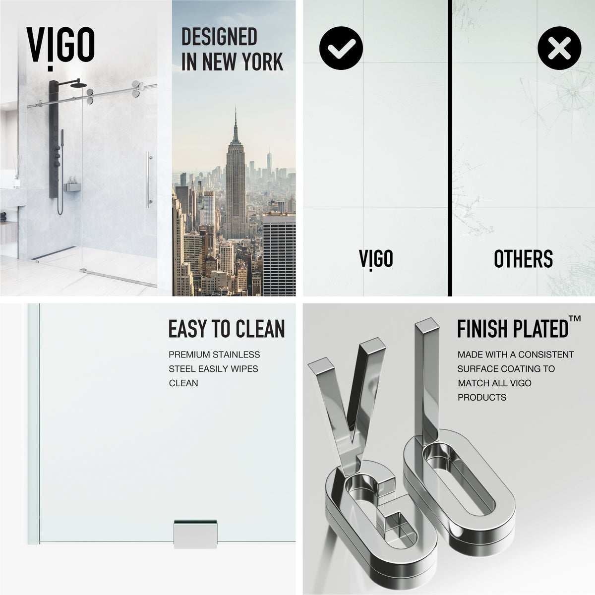 Elan 64 to 68 in. W x 74 in. H Frameless Sliding Shower Door and Meridian 4-Piece Bath Hardware Set in Chrome